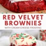 Red velvet brownies with cream cheese frosting and sprinkles.