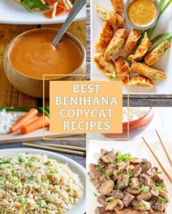 Copycat Benihana ginger dressing, mustard sauce, fried rice, and hibachi steak.