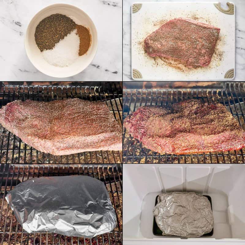 Seasoning and smoking a beef brisket to make copycat Chipotle smoked brisket.