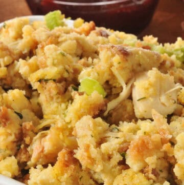 Homemade cornbread dressing and cranberry sauce.