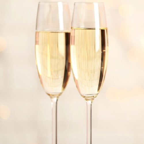 Mock champagne in two flute glasses.