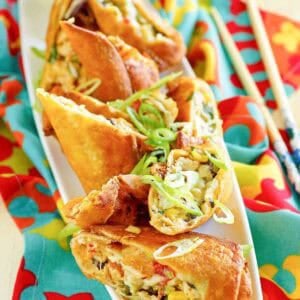 A platter of copycat Chili's southwest egg rolls.