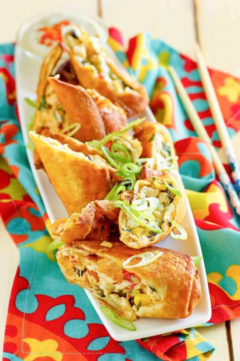 A platter of copycat Chili's southwest egg rolls.