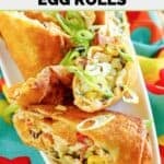 Homemade Chili's southwest egg rolls garnished with green onions.