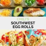 Copycat Chili's southwest egg rolls ingredients and the finished dish.