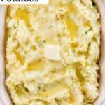 Irish colcannon potatoes in a rectangular serving dish.