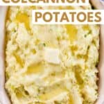 Homemade colcannon potatoes in a serving dish.