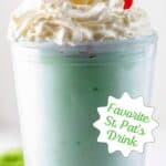 Homemade McDonald's shamrock shake topped with whipped cream.