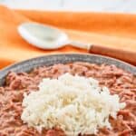 A bowl of copycat Popeyes red beans and rice.