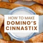 Homemade Domino's cinnastix in a platter.