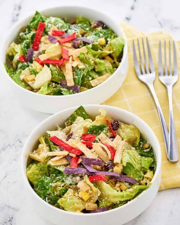 Copycat Houston's southwest caesar salad in two bowls.