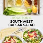 Copycat Houston's southwest caesar salad ingredients and the salad in two bowls.