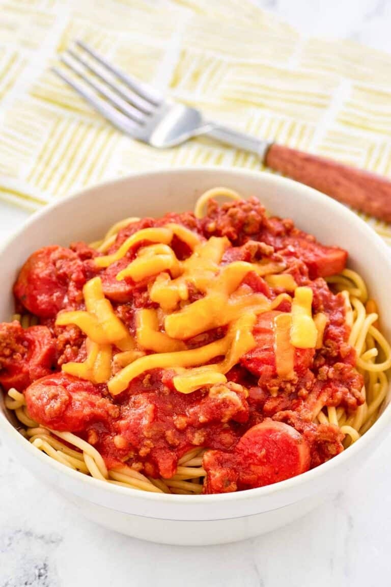 Copycat Jollibee spaghetti in a bowl.