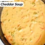 A large bowl of homemade Panera broccoli cheddar soup.