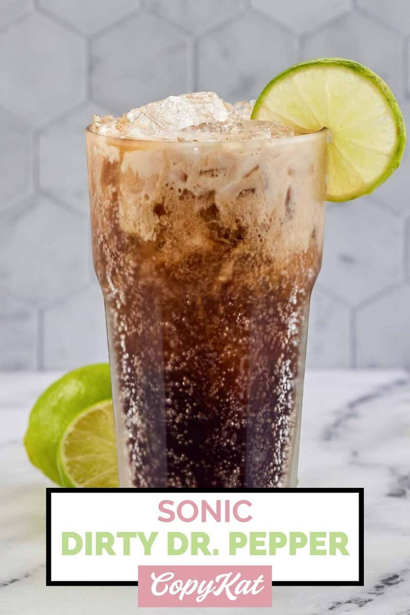 Homemade Sonic Dirty Dr. Pepper drink in a tall glass.