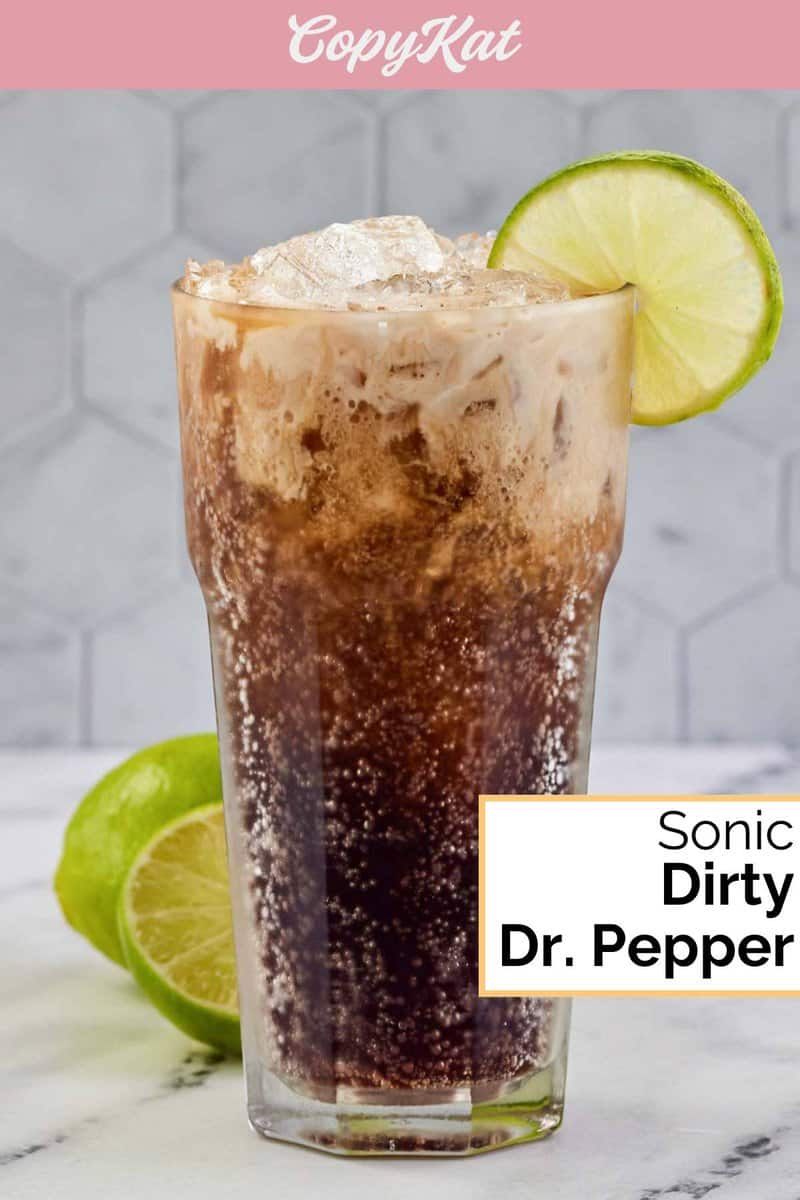 Homemade Sonic Dirty Dr. Pepper drink garnished with lime.