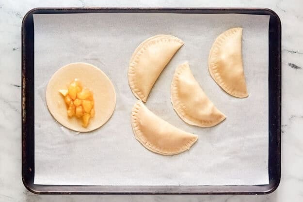 Copycat Taco Bell caramel apple empanadas before frying.