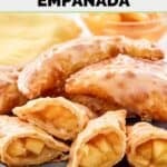 Homemade Taco Bell caramel apple empanadas piled on a plate.