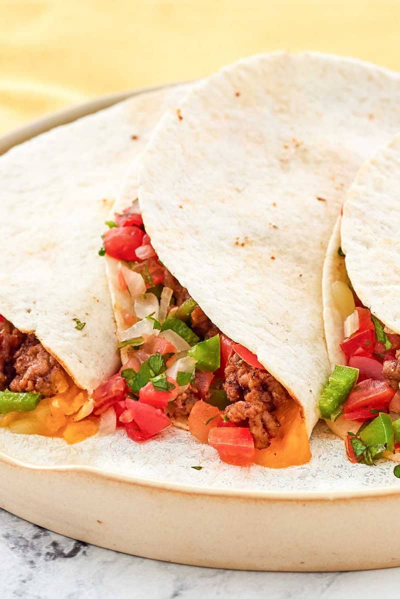 Copycat Taco Bell beef meximelt on a plate.