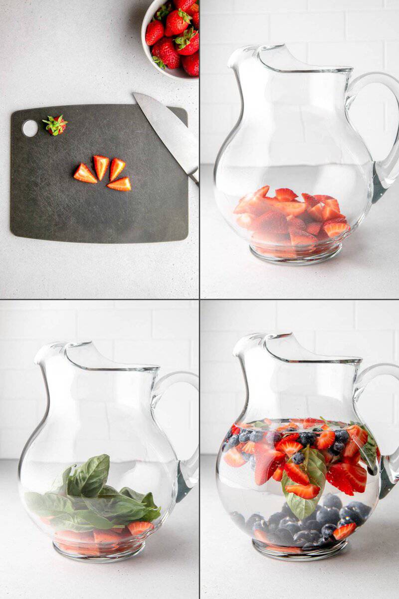Making a pitcher of berry infused water.