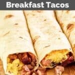 Homemade Buc-ee's smoked brisket and egg breakfast tacos.