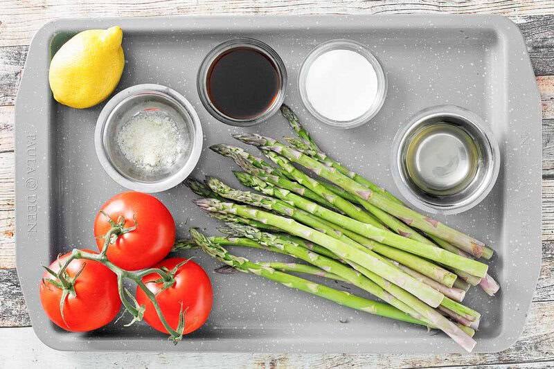 Copycat Olive Garden parmesan roasted asparagus ingredients on a tray.