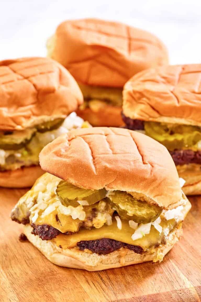 Copycat double sonic smasher burger on a wood surface.