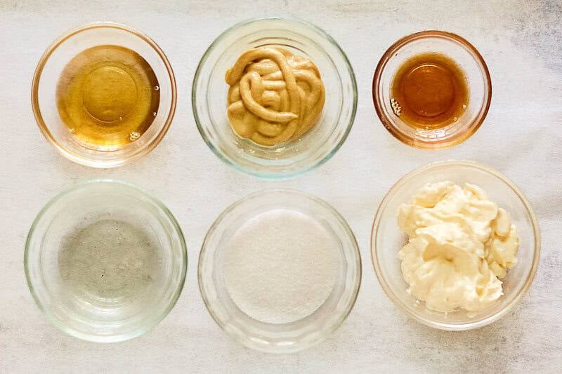 Copycat Applebee's oriental salad dressing ingredients in bowls.