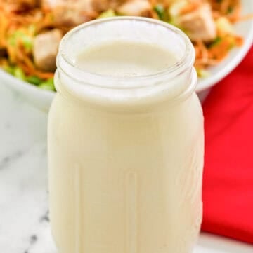 Copycat Applebee's oriental salad dressing in a mason jar.