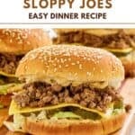A homemade big mac sloppy joe on a wood board.