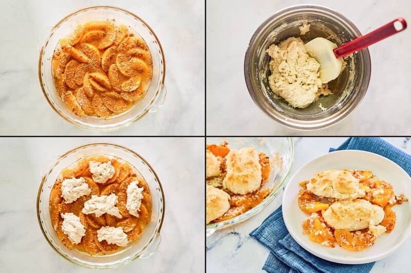 Making and serving bisquick peach cobbler.