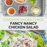 Copycat Chicken Salad Chick Fancy Nancy chicken salad ingredients and the salad.