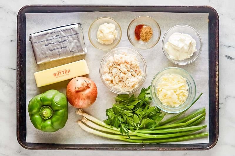 Copycat Joe's crab shack crab dip ingredients on a tray.