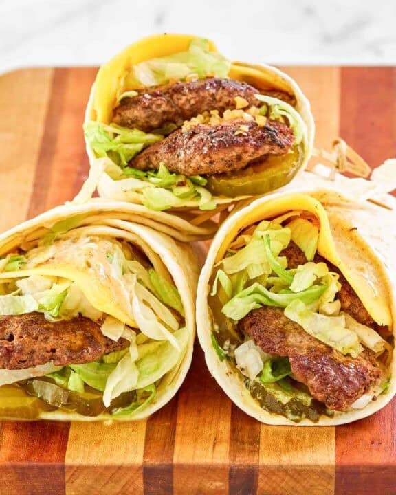Three copycat McDonald's big mac wraps.