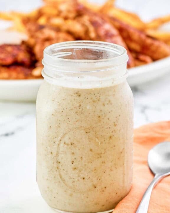 Copycat Popeyes blackened ranch in a mason jar.