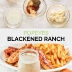 Copycat Popeyes blackened ranch ingredients and the sauce in a jar.