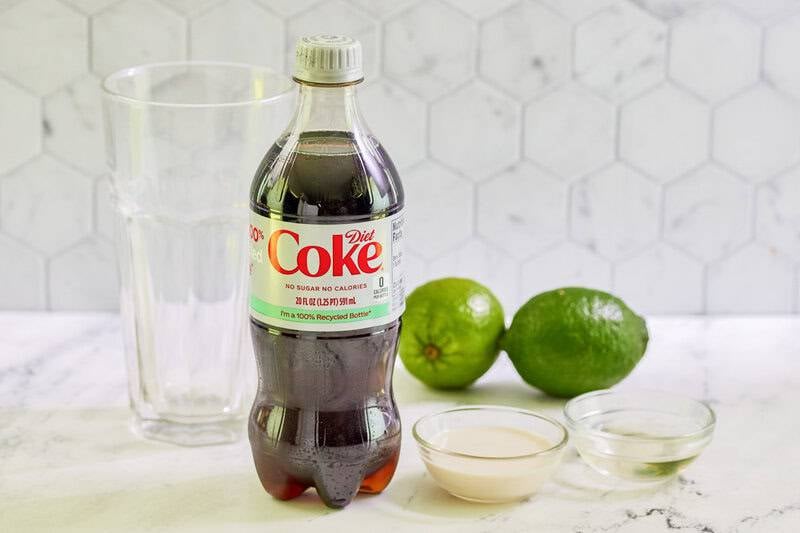 Copycat sonic dirty diet coke ingredients on a marble surface.