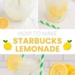 Copycat Starbucks lemonade in a pitcher and glasses.