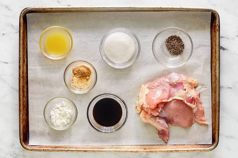 Copycat Teriyaki Madness chicken teriyaki ingredients on a tray.