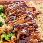 Homemade Teriyaki Madness chicken teriyaki with rice and veggies.