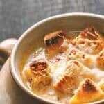 A bowl of copycat Brown Derby French onion soup.