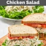 Homemade chicken salad chick dill-icious chicken salad sandwich.