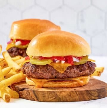 Copycat Chili's Big QP burger and fries.