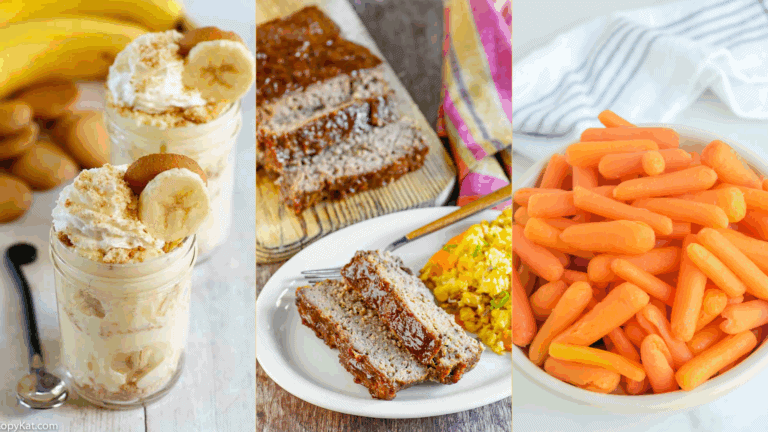 Cracker Barrell Banana Pudding , Meatloaf, and baby carrots