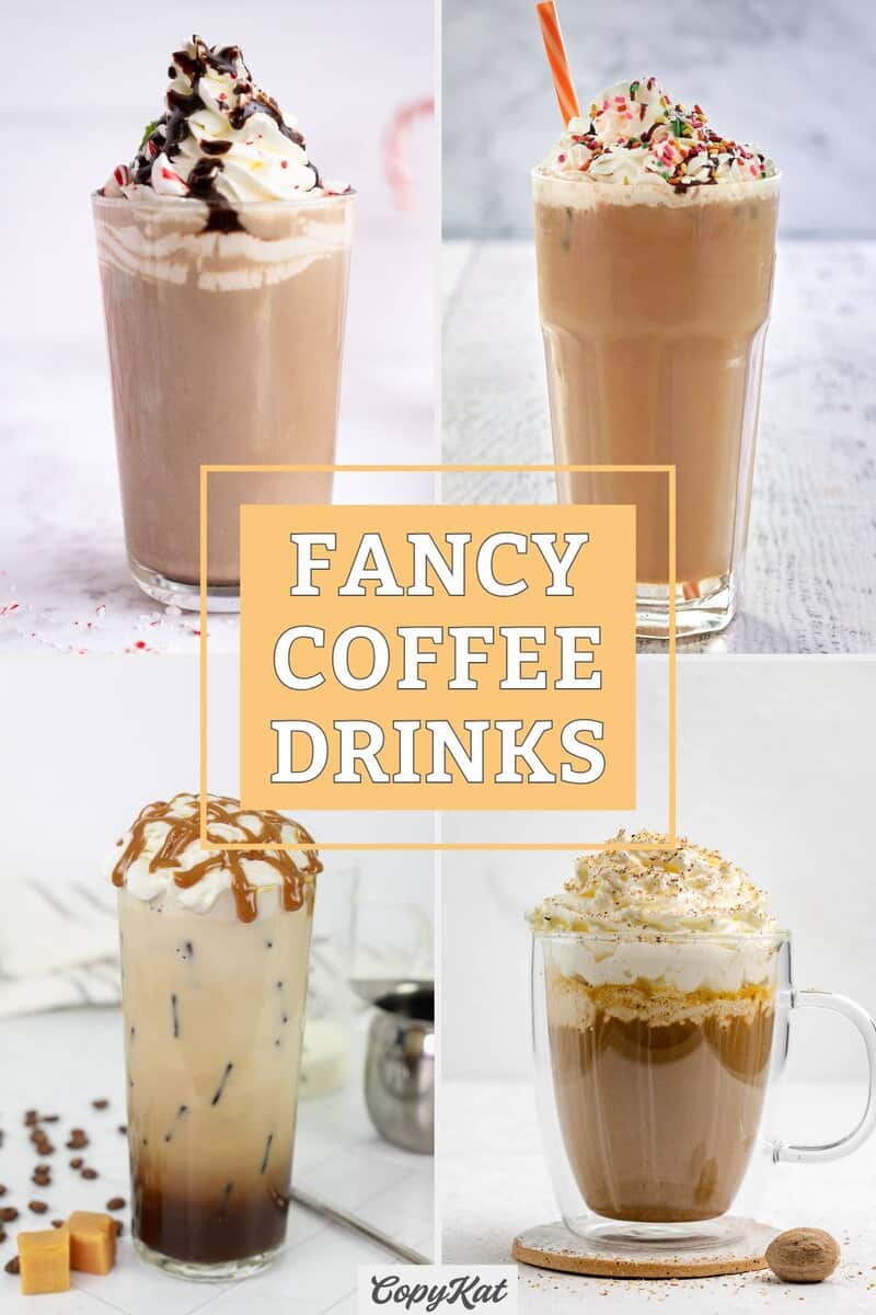 Four fancy coffee drinks.