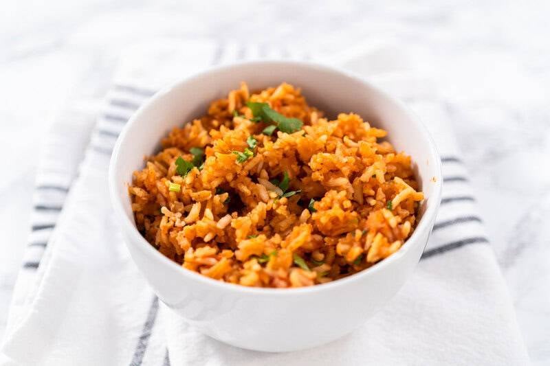 Copycat Guadalajara Spanish rice garnished with cilantro.