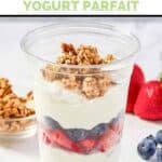 Homemade McDonald's fruit and yogurt parfait, blueberries, strawberries, and granola.