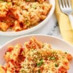 Homemade Olive Garden 5 cheese ziti al forno on two plates.