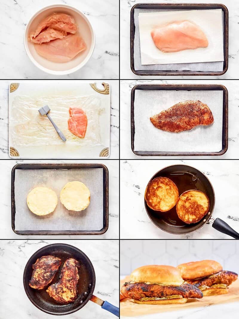 Making Popeyes blackened chicken sandwich.