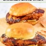 Homemade Popeyes blackened chicken sandwiches with pickles and mayonnaise.